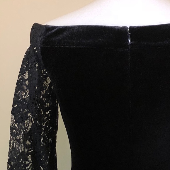 White House Black Market off the shoulder lace sleeve velvet dress Size 00 - Picture 5 of 6